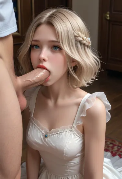 A princess girl, in a beautiful fluffy dress, sucks a trance's cock, a beautiful trans girl gives a princess in her mouth, BlowJobFullQuiron, style, fellatio, oral, open, mouth, tongue, kneeling, hairholdingblowjob, SittingBlowjobQuiron, pose, <lora:quiron_SittingBlowjob_v3_Lora:.5>