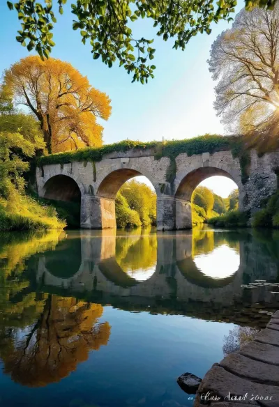 **Prompt complet, **

"Une femme blonde avec des cheveux longs, ondulés et brillants, légèrement balayés par une brise douce, pose gracieusement sur un pont en pierre ancien au coucher du soleil. Ses cheveux ont des reflets dorés qui captent la lumière chaude du soleil descendant à l'horizon. Elle est complètement nue, seinsnm tombant realiste, chatte poilues . Les cheveux'agite doucement dans le vent, ajoutant une touche de mouvement naturel à la scène.

Le pont pittoresque est entouré de verdure luxuriante, avec des lierres grimpants qui s'enroulent autour des pierres anciennes. Sous le pont, une rivière calme reflète les couleurs vibrantes du ciel crépusculaire, des nuances de rose, d'orange et de violet se mélangent harmonieusement. Les reflets dorés du soleil dansent sur la surface de l'eau, créant une atmosphère apaisante et romantique.

L'éclairage est doux et doré, typique du "golden hour", baignant la scène d'une lumière chaude et enveloppante. Le ciel est parsemé de quelques nuages fins qui capturent les derniers rayons du soleil, ajoutant de la profondeur à l'image. En arrière-plan, des collines boisées se dessinent à l'horizon, avec des touches de brume légère qui flottent près du sol, renforçant l'idée d'un lieu paisible et enchanteur.

La femme regarde directement vers l'objectif, avec un sourire léger mais sincère, comme si elle partageait un moment intime avec le spectateur. Ses yeux sont d'un bleu clair saisissant, captivant l'attention. Elle tient délicatement une fleur blanche entre ses doigts, ajoutant une symbolique de pureté et de grâce à la composition. Ses pieds sont légèrement nus, effleurant la surface rugueuse du pont, ce qui ajoute une touche de simplicité et de connexion avec la nature.

Le style artistique est réaliste, avec une attention méticuleuse aux détails, chaque pli de la robe, chaque texture de la pierre du pont, et chaque reflet sur l'eau sont rendus avec précision. L'atmosphère globale est empreinte de romance, de nostalgie et de sérénité, comme si cette scène était tirée d'un conte de fées moderne."