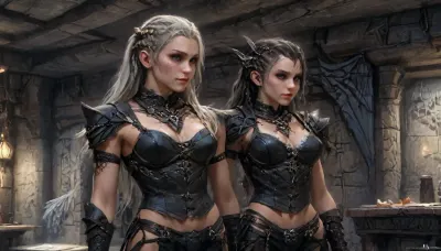 one woman nordic female human hybrid dragonrace, Mour from Skyrim, slim female ultimative super warrior, 25 year old, no_nude, nonude, pale skin, bra size 75C, metric body size 170cm, black Side Cornrows, skin made of dragon scales, (predator eyes), dominant facial expression, highres ultra dedailed dragon wings on back, (inside medieval stone basement with cobwebs and standing coffin in background), (wearing tavern wench corset), (artwork, digital painting, concept art, by syd mead, flat colors), braided, side, VALHERO, <lora:concept_art_syd_mead:1.5>, <lora:Braided_Sides_V1:.8>, <lora:Heroes_of_Valhalla_SDXL:.8>, <lora:Mecha_Ggorgeous_Armor-000011:.8>, <lora:ahxl_v1:.8>