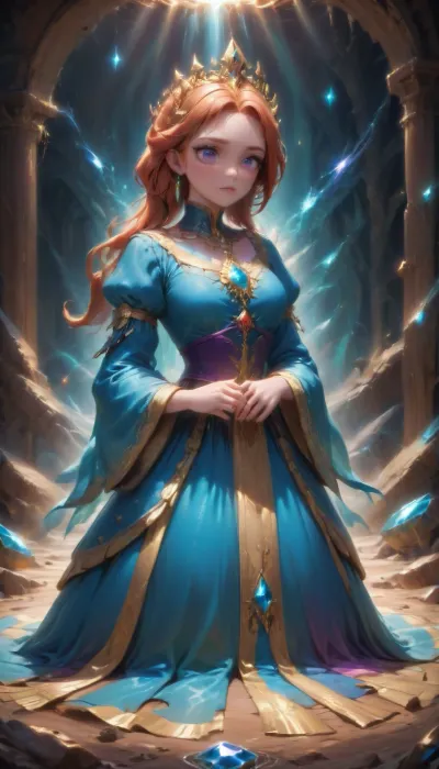 (score_9, score_8_up, score_7_up), A gorgeous female geologist, her fiery red hair illuminated by the soft glow of the helmet light, intently examining a wall of magnificent crystals within a vast, ancient cave. She is dressed in a rugged, yet stylish ensemble of khaki and earth tones, with a utility belt brimming with scientific tools. Her eyes sparkle with excitement and curiosity as they trace the intricate patterns of the crystals, which come in a breathtaking array of sizes and colors. The cave walls are a canvas of geological wonder, with stalactites and stalagmites reaching out like the fingers of a giant hand frozen in time. The crystals themselves are a mesmerizing spectacle, reflecting the light in a symphony of rainbow hues, each one unique in its shape and texture. The ground beneath her is a mosaic of smaller crystals, glinting like a treasure trove of untouched gems. The atmosphere is serene, with only the faint echo of dripping water and the occasional whisper of her voice recounting observations into a small recorder. The cavern stretches back into the shadows, hinting at unexplored mysteries and secrets waiting to be uncovered by her keen eye and adventurous spirit. Her gloved hand rests gently on a particularly large crystal formation, a silent testament to the harmonious relationship between human curiosity and the beauty of the untouched natural world.

BREAK, (Clear picture), Masterpiece, (denoising:.55)