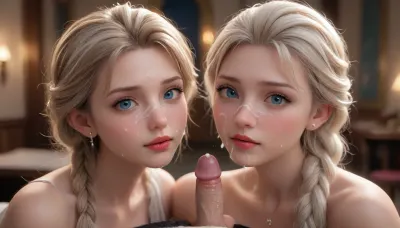 cartoon, Elsa, Cum face and Anna cum face, 2 hot, Pov Cum Face Short, Small dick, Kiss, Cum.