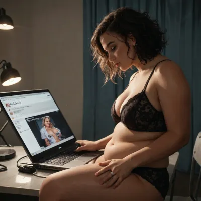 Soft dark dim moody lighting, cinematic photo, Cyberpunk, photogrpahed from the door of her room, voyeur, paparazzi style, stolen pic, candid, Extremely Overweight ssbbw Russian nurse, fat, chubby, belly, nurse sits in an genicological chair on hospital and watches porn movie on a laptop and masturbates with a vibrator with her legs spread wide, ((sexy open lingerie)), side view, evening, ring lamp, ((black disheveled hair)), legs thrown back on the table, feet on the table, demonstrate her masturbation in a camera laptop, (holding a vibrator in her hand between her legs:.8), legs spread, freckles, masturbation vibrator dreaming of sex, romance, film, bokeh, professional, 8k, highly detailed, Radiant, Darkness, polaroid, coarse grained, (sunset, evening), (bokeh:.6), crd, lady, <lora:add-detail-xl:.8>, <lora:SDXL_MassiveCowsLoRA_v1:.7>, <lora:sagging-000015:.2>, <lora:Old_lady:1.2>