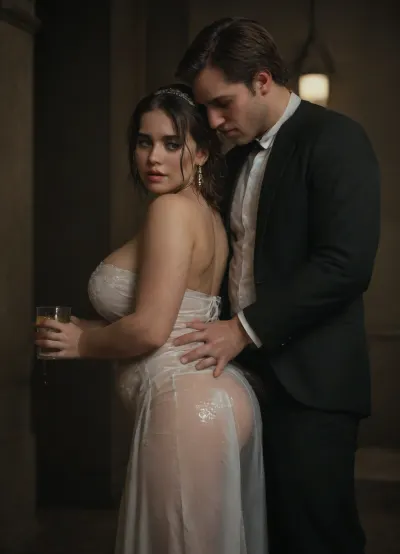 interracial, very large black penis, The happy chubby Persian bride in sexy wedding dress, piss driping bride's chain' piss driping from black penis, drinking piss from transparent cup, there is glossy and foamy and golden piss in cup, ((cup full of golden piss)), piss swallowing, ((gokkun)), ((white skin man in suit hugs her from behind in romantic way)), piss dripping from the corners of her lips, soakingwetclothes, <lora:dark:.5>, <lora:677862_training_data:.8>, <lora:soakingwetclothesXL:.8>, romantic_couple_poses, <lora:1365620_training_data:.8>