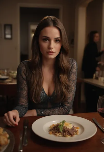 Brunette model that looks like, (Carly McGregor), from come dine with me.