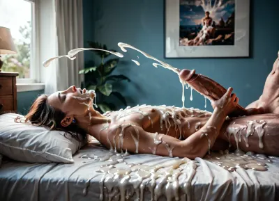 score_9, score_8_up, score_7_up, score_6_up, (beautiful Dva), realistic hair, lying on bed, side view, a male cuming on her chest, (cumshot:1.3), (excessive cum:1.4), moaning, (shaved cock:1), (large cocks), bedroom, Trfut, flac-futa, flac-penis, photo, artwork, <lora:SDXLlora4flFut-000014:.8>