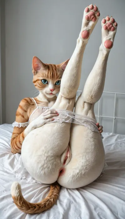 Champs de tulipe coucher du soleil

- Oui.

AI a généré l'image d'une jeune chat fille blanche aux caractéristiques ultra réalistes. Elle porte une robe en vrac qui montre son petit torse et son gros cul rond. Ses longues et belles jambes sont exposées dans un champ de tulipes ensoleillé, flirtant avec le spectateur en soulevant sa jupe pour révéler son corps à fourrure et ses gros orteils de chat brillants.