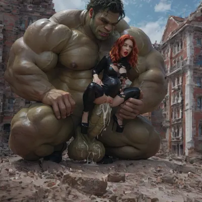 4k ultra-detailed: black widow's intense anal encounter with hulk - a savage, green creampie