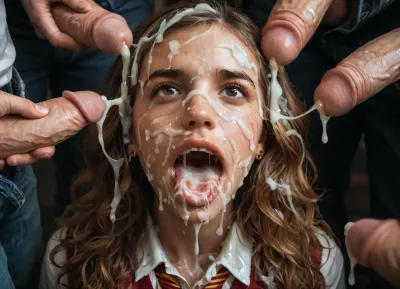 Un beau désarroi : le bukkake troublant de hermione granger

- Oui.

Dans la lumière sombre, une image étonnamment détaillée de Hermione Granger émerge. Sa beauté jeune était maintenant entachée, son visage une toile frottée d'une palette inattendue d'artiste - cum. Les vêtements et le corps étaient couverts, comme s'ils étaient trempés dans une tempête de sperme. C'était une scène de contraste choquant, l'innocence de son jeune visage adulte juxtaposé contre l'acte brut et primitif qui l'a laissé éclaboussé.