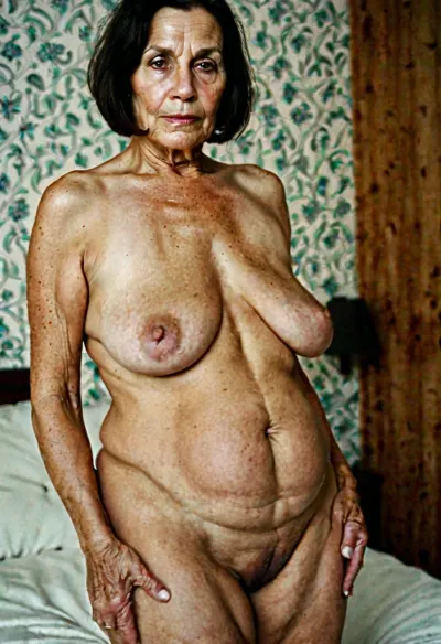 Fat ugly 69 year old skinny grandmother with Bob cut black hair, shaved pussy, body with stretch marks and Cellulite, used old body with wrinkles, hanging skin, nude, dark environment, sagging, breasts, <lora:sagging-000015:.2>