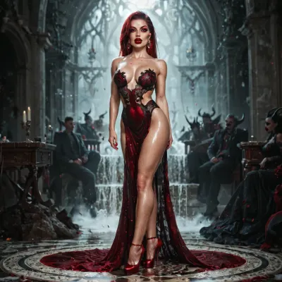Demonic girl, Well-built, fullbody, big lips, Burgundy lipstick, beautiful detailed body