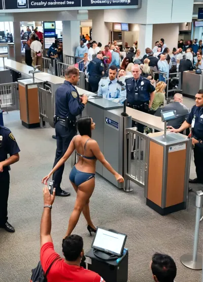 inside a TSA security checkpoint at a busy airport, ((travelers going through a security checkpoint)), cctv footage, high angle, 3/4 view, closeup on a gorgeous chubby Instagram model dark brown skin south indian woman gets a cavity search in public airport security checkpoint, metal detector wand, (airport security agents are pulling her clothes off), several fully clothed men stand behind her grabbing her and fondling, ((squeezing her tits hard:1.2)), she's being bent over stripsearched, (she's wearing fitness attire), (the men are wearing airport security attire), fingers inside pussy, she looks very upset, they all look at each other, CCTV, Style, (she has furled brow), (many, hands, caress, a, woman's, body:1), airport, crowd, Airport, undressing, <lora:SDXL-CCTV-Style-Lora:1.2>, <lora:realfilm_xl_v1:1.2>, <lora:JJsAirport_XL:.8>, <lora:undressing_XL_v1:.4>, <lora:clothed_small:.5>