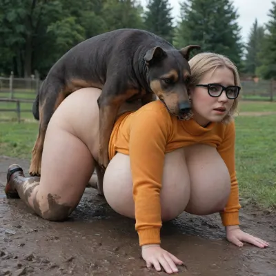((((image of gorgeous chubby young woman like velma dinkley, (huge breasts:1.9), with long blonde hair outside in mud on all fours getting fucked by a dogs, (dogs fucking woman), ((dogs mounting woman)), big dogs, woman under dogs)))), sad face, dogs cock in ass, knotted, knotted cock, canine cock, massive cum shot, ((shocked)), crying, ((red marks on back, red marks on shoulders, red marks on ass)), (red marks:1.4), cumloads, imposibble penetration, (skinny:1.1), full body shot, (thick white cum:1.5), (dynamic view), (dynamic angle), looking at viewer, <lora:SDXLHighDetail_v6-000005:1.2>, <lora:CineHelperXL_the_medium_shot:2>, <lora:Picture_enhancer:.7>, <lora:ahxl_v1:2>, <lora:German_Pointer_XL:1.3>