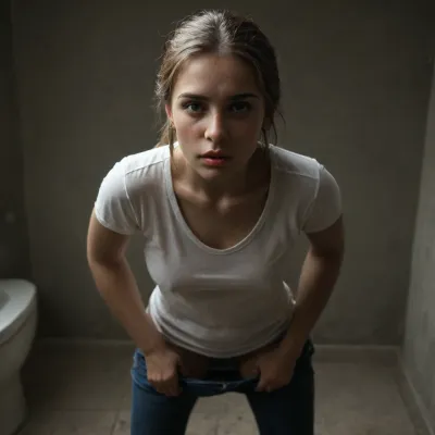 pov, warped fisheye lens effect, beautiful sexy milf, standing over me with her legs wide open, pinhole style camera lens photo, viewer is looking up at her through a tiny gap, she is wearing pulled down worn blue jeans down to her knees, tight white designer t-shirt, showing her camel toe, white lace cotton underwear, dominant, leaning over the viewer, view from below, ((ultimate quality:1.5)), score 9, score 8, long sleeves, sheer dark pantyhose, tack sharp, UHD, Uncomfortable, shy pose, smouldering look, Picture taken at unique angle.
She is 39 years old female mom, wife, her height is 175cm., ((smokey blonde thick hair in a messy ponytail)), .
long round oval face, blue eyes, ., (small bust), size b breasts, sagging tits, perky little breasts, Sun Tanned skin.
long ash blonde thick hair, very, dark, focused, flash, photo, .
Inside her toilet room, .
Well lit room with yellow tinge, warm white yellow colour, Picture depicting the Moment after using the toilet, .
Undressing, removing her underwear, after, olddigitalcamera, raw, light, leak, film, grain, jpeg, artifacts, low, res, quality, loemba, blueche, (with, blushing, cheeks:1), covche, covering, her, cheek, with, right, hand, covmou, mouth, looking, embarrassed, <lora:278488_training_data:1>, <lora:sdxl_darkflash_v6-000060:1>, <lora:Old_Digital_Camera:1>, <lora:dark:.1>, <lora:EmbarrassedBlushing.1.0:.8>