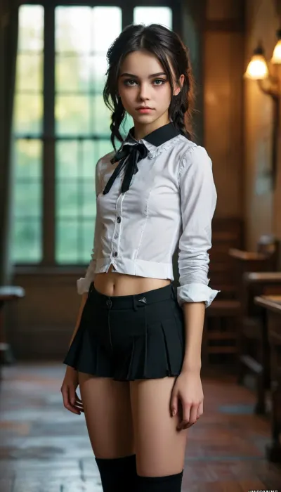 Petite goth schoolgirl's stunning photo shoot: a closeup of elegance and youthful beauty