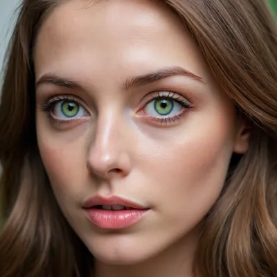 Beautoful sexy light brown hair, big green eyes, with a dick in the nose