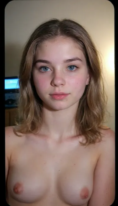 (((Dark Room))), (((little lighting))), (((Night time))), (((camera flash))), light off, (harsh flash:1.2), (((Amateur Photo))), (((candid Photo:1.3))), (Teen:2), 18 year old fashion model, posing, amateur Polaroid instant photo, night time dark room, lights off, bad lighting, flash photography, intimate pose, long hair, exposed breasts, brunette, ((bright blue eyes)), dark eyebrows, perfect eyes, thick waist, small tits, wide hips, big ass, highest quality, insanely detailed photo, masterpiece, detailed skin texture, (chubby:1.3), (mouth slightly open with dull look:1.3)