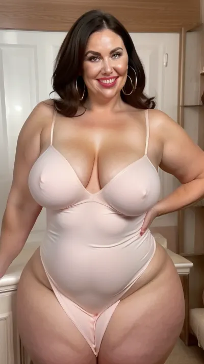 curvy, obese, big, gilf, looking at viewer, eye contact, portrait photo a chubby mature 60 year old woman, wearing a tight v-neck sleeveless spaghetti strap black dress, hourglass figure, round face, chubby cheeks, wrinkles, flushed cheeks, double chin, round jawline, thick arms, big eyes, brunette hair, beautiful hair, medium hair, big smile, mouth open, lips parted, big lips, teeth showing, perfect teeth, joyful smile, (solid blank background), hoop earrings, (wrinkles), (fupa), ((cameltoe)), (pubic hair), wide pubic hair, drooping saggy conical breasts, sagging, breasts, apart, wide, hips, <lora:tt_saggy:.1>, <lora:ConicalTits:.3>, <lora:hips-10:.8>
