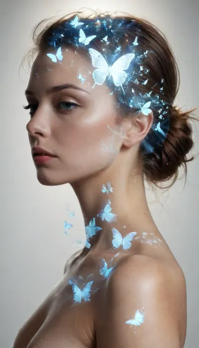 crisp white background, (2D transparent female silhouette:1.7), (Double exposure photo:1.7), nude female silhouette on pure white background, (contrapposto pose), butterflies and flowers inside female contour, white background, modern graphic design dvr-wwyt, double, exposure, Transparent, Hologram, Woman, Holographic, Projection, <lora:dvr-wwyt:2>, <lora:SDXL_double_exposure_Sa_May_V8:2>, <lora:Transparent_Hologram_Woman_epoch-3-resized:.8>