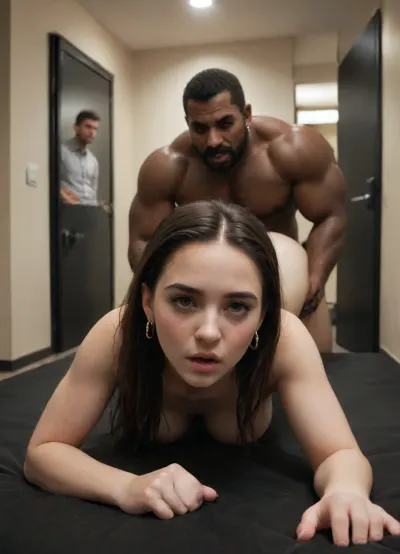 interracial, (very pale woman:1.7), (saving marriage:1.5), (caught cheating:1.8), (husband looking from distance:1.6), (moaning:1.4), (prone sex:1.2), dark gym, black walls, night, long hair, sweaty, tall, beautiful 4k white wife, short slim chubby woman, big lips, perfect face details, tall african man, ((very muscular african brute)), standing, black man fucking doggystyle, massive cock fucking, rough sex, (low light in dark room:1.3), brutal fucking, aidxlv05_neg, C4st1ng, c0uch, dark, chiaroscuro, low-key, <lora:sdxl_darkflash_v6-000060:.8>, <lora:real-humans-PublicPrompts:1.5>, <lora:C4st1ng_c0uch:.8>, <lora:zavy-cntrst-sdxl:.8>