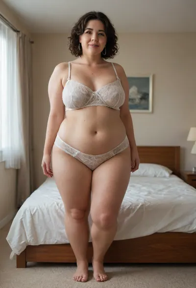 RAW photo, subject, (fine skin detail:1.1), 8k UHD, soft light, high quality, film grain, Fujifilm XT3, dynamic angle, An mature woman, fat, obese, with a huge, massive, saggy assass, full body photoshoot. Luxury hotel room