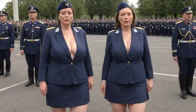 ((no skirt:1.5)), no panties on a OBESE 51-year-old European woman, grandma with hidden shaggy tits and shaggy belly under buttoned BLACK BLUE Military general parade suit. Shaved pussy is visible. BLACK hair, ((wrinkles:1.5)), . RED lipstick on thin lips, BLACK makeup, ((glasses:1)), . She is dressed only with, ((buttoned BLACK BLUE Military general parade suit:1.5)), buttoned up on the tits, ((officer's peaked CAP:1.5)), ., ((NO skirt:1.5)), NO PANTIES. long boots, belt, ((shaved pussy visible:1.5)), full figure visible, outdoor, war parade, realistic image, ultra HD, 8k, ((daylight)), HD, true colors, detailed portrait. No blur, VIVID COLOR full height 8k, megachubsdxl, morbidly, obese, <lora:megachubsdxl_13:.2>, <lora:milkers_v2:.2>, <lora:uniform:1.5>, sagging, breasts, <lora:sagging-000015:.1>
