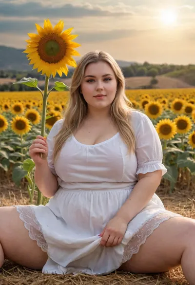 ㅤㅤㅤㅤㅤㅤㅤㅤㅤㅤㅤㅤㅤㅤㅤㅤㅤㅤㅤㅤㅤㅤㅤㅤㅤㅤ
Charcoal drawing, a beautiful woman is sitting in a field wheat, long blonde hair, white blouse and короткой skirt, holding a huge sunflower in her hand, the sunflower is a substitute for an umbrella, a large flower above the girl, surrealism, bokeh, 3d illustration, glitter, glow, ruby shine, fractal, opal, lumen, eroticart, glamurpunk, sexywoman открытые ноги бёдра, стринги, счастье, рука в низу живота, megachubsdxl, morbidly, obese, <lora:megachubsdxl_13:.8>