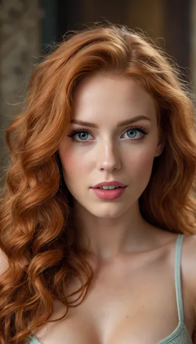 official art, Hasselblad camera image, Irish facial features, pretty young face, 20 year old female playboy model, Arny Freytag photography style, unity 8k wallpaper, over-detailed, beautiful and aesthetic, masterpiece, best quality, perfect white balance, amazing lighting, (zentangle, mandala, tangle, entanglement), (fractal art:1.3), 1 woman, extremely detailed, dynamic perspective, the most beautiful form of chaos, elegant, brutalist design, bright colors, romanticism, atmospheric, (detailed smooth skin), (lean abs:1.2), (amber glow:1.2), (red-haired, (red curls:1):1.4), (amber curls:1.3), (huge round breasts:.8), perfect face, realistic, huge natural breasts, perfect tits, perfect body, beautiful, glamorous pronounced feminine facial features, perfect ass, healthy skin tone, fair skin, perfect teeth, perfect eyes, matching eyes, detailed eyes, very detailed iris, long eyelashes, big realistic lips, full lips, sweet smile, perfect mouth, perfect number of white teeth, detailed face, ((cute tall tall tall face)), symmetrical face, pleasure face, pleasure emotion, detailed hairstyle, healthy hair, bright hair, very long hair, perfect lively eyes, flawless tongue, bright eyes penetrating gaze, (with a face like Gilliam Anderson)