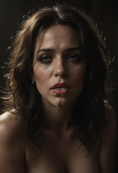 kissing, (cum in mouth:1.4), beautiful and busty gilf, (wet makeup:1.3), (mature:1.9), wrinkles, (large breasts:1.2), red lipstick, red nails, white teeth, perfect denture, perfect hair, wild hair, jewelry, blush, sweat, realistic cum, clear cum, opened_eyes, tanned skin, photorealistic, intricately detailed face, intricately detailed, green eyes, beautiful face, perfect face, high detailed face, slut, whore, black hairband, mistress, cruel, cum dripping, a lot of cum, massive cum load, french nails, light eyes, (loose hair:1.5), <lora:dark:.8>, <lora:great_lighting:.8>