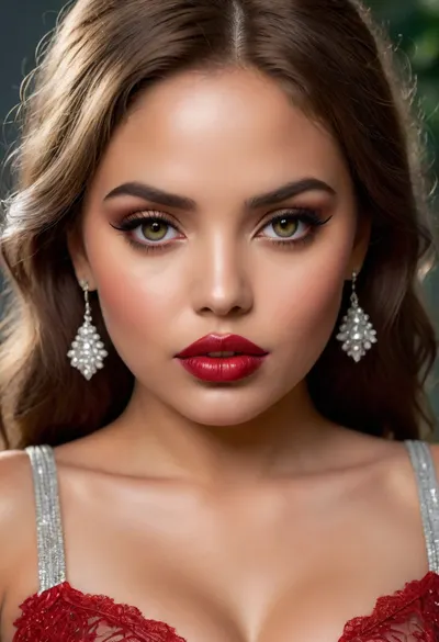 super realistic photography, perfect lighting, (best shadow), 8K, UHD, clear image, (best lighting), highest quality, super detailed images, fine details, high resolution, 8k, masterpiece, ((full body portrait:1.8)), very attractive 20 year old negress, white lace bra, white lace choker, gigantic breasts, long straight hair, enormous green eyes, extremely long false eye lashes, dark eye liner, tiny nose, ((very full plump lips:1.6)), ((shiny glistening dark red lipstick:1.6)), full make-up, green, eyes, blue, brown, perfecteyes, <lora:SDXLFaeTastic2400:2>, <lora:PerfectEyesXL:2>