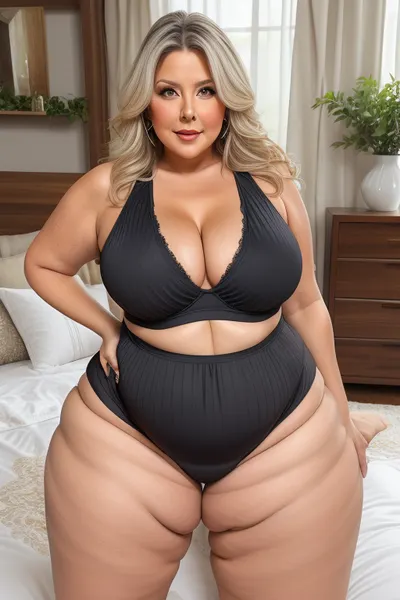 Lubica stepaunt, Obese, curvy, 60 year old mature, gilf, fat, obese, huge hips, very wide hips, narrow waist, fully dressed, detailed eyes, big eyes, tight heather grey pajama highwaist shorts, sleeveless, big fupa, black cupless bra, (plump pubis, plump waist), (cameltoe), leaning forward toward the viewer, downblouse, hard nipples, areola