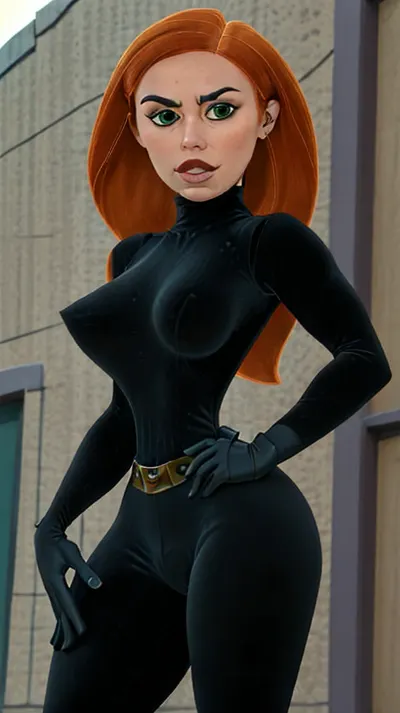 Cartoon, 3D, Kim possible, in sunny New York City street, (muscular body:1.5), (muscular legs), (wide hips:1.6), ((blak velvet bodycon turtleneck:1.3)), ((loose black jeans)), (proportional head and body), (UHD realistic:1.4), (perfect face, ideal face, detail face), muscularwoman-1000, kimberly, ann, possible, 1girl, abs, brown, hair, breasts, fingerless, gloves, green, eyes, large, lips, long, pose, solo, thighs, toned, <lora:microwaistV05:.5>, <lora:breastsizeslideroffset:.5>, <lora:KPV1:.9>