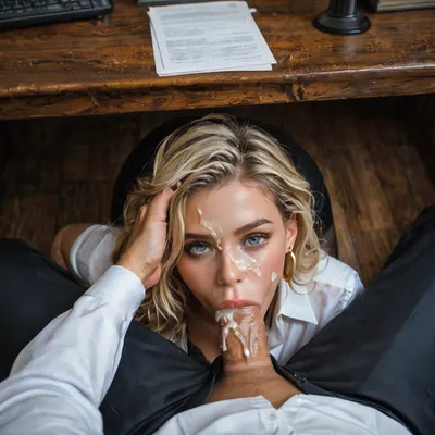 20 year old secretary lying under table, blonde, in office, show lace bra, pulling down panties, panties down, down pantyhose, skirt down, (blowjob to a man under table), ((man on the other side of the table)), focus on her shoulders, view from beside 3/4, cum on face, raw, Portrait, professional, color, grading, <lora:MJ52:2>, <lora:208210_training_data:2>, <lora:255596_training_data:.8>