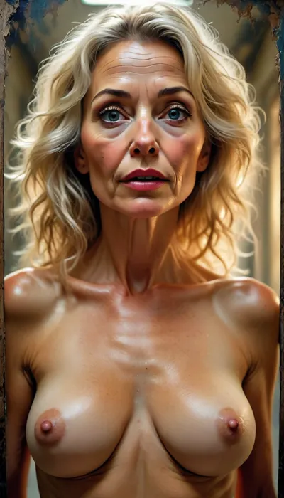 ultrawide-angle graphic, ultrasexy nude mature lightblonde woman closeup, 55 years old, very narrow ascetic face, Midjourney, MJ, style, poster, but, <lora:Midjourney_style:2>, <lora:BUT_SDXL_SHS:.5>, <lora:street_tones:2>