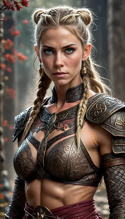 Woman, (((Mature skinny ultralean cruel viking Empress))), Experienced 50 years old battle-hardened warrior queen, wrinkles and battle scars, Entire body portrait, upright standing posture, spreaded lean legs, oil portrait of Viking warrior with very pointy breasts, lace floral covered body with lace sheer, bare breasts, lean body, massive lips, bright Scandiblonde braided hairbun, (viking warrior:1), uberfit, muscular, athletic, Ukiyo-e, Art, <lora:uberfit_lora_sdxl:.2>, <lora:add-detail-xl:1>, <lora:Ukiyo-e Art:2>, Midjourney, MJ, style, poster, manga, anime, <lora:Midjourney_style:.8>
