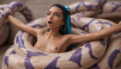 Nessa From Pokemon, Slender body, small breasts, very small slim body, short girl, (young), very cute face, short young body, tinymodel, small frame, (Very petite:2), very small body, (smalll girl:1.3), (preemature:1.3), (teeen:1.5), (little:1.5), (small:1.5), (minni:1.5), Girl has sex with the Pokemon Arbok, Giant Purple King Cobra Pokemon, Purple snake body coiling around Nessa, Snake tail in pussy, breasts being squeezed together, Snake sucking on Breast, pussy penetration, Cum on breasts, cum in pussy, ripped outfit, (((Moaning:1.5))), (((Snake Coiling around body:1.4))), (((Purple King Cobra:1.2)))