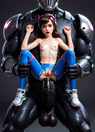 (Very petite:2), very tight body, short young girl, diva from overwatch, diva cosplay, face in pain, (young adult:2), cute young face, anal sex, (huge black cock:1.6), (size difference:1.5), by Doomfist from overwatch, doomfist cosplay, small fresh pussy, torn body suit, 1man and 1girl, 1 dick, anal insertion, panntyhose, black, pantyhose, white, D.Va, Overwatch, <lora:pantyhose_xl_v1:.8>, <lora:Animated_Concept:.8>, <lora:d.va_xl_v1:1.9>