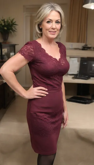 Stunning beauty, fully clothed, (mature:2.9), (housewife:2.9), (age-proper wrinkles:1.3), (breasts:1.4), (solid peach lipstick), (solid pink nails), white teeth, perfect denture, jewels, (untied long dark brown straight hair:1.2), (black lace stockings:1.3), stiletto heels, big cleavage, (elegant birgundy vintage lace dress with lace shoulders, hoopdress:1.4), epic, gorgeous, spreading, (saggy:1.3), (night:1.5), raytrace, reflective lights, light reflections, masterpiece, best quality, cinematic scene, cinematic lighting, sharp focus, best shadow, 8K, UHD, extremely sharp, extremely detailed, extremely intricate detail, high res, ultra-high-definition, highly detailed, ultra-sharp textures, finely detailed, perfect skin texture, hyperrealistic lighting, professional photography, full dynamic range, deep contrast, high clarity, realistic depth of field, HDR, perfect exposure, smooth gradients, natural reflections, ultra-fine details, realistic skin pores, individual hair strands, soft shadows, color-graded, perfect face, High detailed photo, high quality photo, dim light, contrast, sharp background, fine detailed background, full body, full length shot, score_9, score_8_up, score_8, score_7_up, score_7, score_6_up, detailxl, <lora:681678_training_data:.9>, <lora:add-detail-xl:.9>, hoopdress, <lora:bab4d033-acad-4a4e-b6fa-5dda2bad3471.TA_trained:.8>