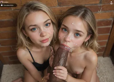 The image is a close-up selfshot of a, ((two young girls:2)), ((young bodies:2.3)), ((two blonde girls:2)), with a big smile on her face. She is holding a, (massive penis:1.6), in her right hand and is making a victorie sign with her left hand. The girl is wearing a gold hoop earring and a bracelet on her left wrist. The background is a school class, ((massive black penis:2.1)), black man, 1girl, blue_eyes, long blonde_ponytails_haircut, explicit, solo, uncensored, realistic, photorealistic, close-up, breasts, safe, barefoot, teeth, smile, 1boy, short_hair, hetero, looking_at_viewer, bare_shoulders, blurry, lips, long_hair, depth_of_field, small_breasts, brunette_hair, photo, collarbone, feet, cleavage, the_pose, upper_body, huge veins cock, erection, blonde_hair, very long hair, sitting, raw, lighting, overexposed, harsh, flash, cum on face, (cum on face:1.8), (facial cumshot:1.7), (cheekjob blowjob:1.6), ((above view:2)), ., ((instagram screen wall)), (handjob), (hand on testicles)