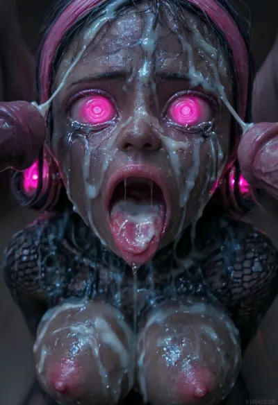 18 year old PETITE EBONY BIMBO CUTIE WITH HUGE ROUND FAKE BREASTS IS MIND CONTROLLED AND RESTRAINED TO A BONDAGE DEVICE, EBONY BIMBO IS HYPNOTIZED TO BE A CUM SLAVE FOR VIEWER'S hyper gigantic MASSIVE BLACK HORSEcock, SHE'S HYPNOTIZED BY VIEWER TO BE EXTREMELY DESPERATE AND TERRIFIED OF HIS gigantic thick BLACK HORSEcock, UHD 8K, extreme realism, maximum detail, PERFECT WET DARK SKIN, RANDOM VIEW ANGLE, RANDOM POSE, HYPNOSIS, SHOCKED EXPRESSION, (INTENSE SAD CRYING:1.9), BUKKAKE, (MESSY long MULTICOLOR hair), YOUNG EBONY HOTTIE BIMBO WITH ENORMOUS SILICONE TITS IS OBSESSED WITH VIEWER'S ENORMOUS BLACK HORSECOCK, she is DISGUSTED WHILE kissing the tip of HIS MASSIVE BLACK HORSEcock and licking the cum, SHE'S DISGUSTED BY HUGE BLACK HORSEcock, SUPER EXCITED eyes GLOWING WITH INTENSE SHOCK, EYES WIDE OPEN IN SHOCK, (BRIGHT GLOWING MINDLESS PINK eyes:2), she is HYPNOTIZED TO WORSHIP VIEWER'S MASSIVE BLACK HORSECOCK, EXTREME BUKKAKE BY HUGE BLACK HORSECOCKS, EXCITED SHOCKED extreme orgasm face, (EXTREME AHEGAO FACE:1.8), lots of thick runny cum on her EBONY BIMBO face and lips and chin and forehead, (tinkerbell99, aged 20), SUPER FIT BLACK BIMBO BODY, WEARING FISHNET CATSUIT, (VERY BIG ROUND FAKE BIMBO BOOBS), EXTREME HYPER BUKKAKE, perfect composition of lights and shadows, (After massive bukkake cum), dynamic, the brightest image, clear focus, depth of field, 32k, 30 mm lens, 1/250 s, f/2.8, ISO 300, excessive thick runny cum on face, lots of cum on breasts, lots of cum on hair, cum in mouth, close-up, cowboy, shot, high, angle, skinny, body, igbaddie, tongue, out, ahegao, drool, melanin, <lora:JustCum:2>, <lora:cum_in_eye_deepmind:2>, <lora:igbaddie-XL:2>, <lora:ahegao_mr_chrisma:2>, <lora:melanin-XL:2>