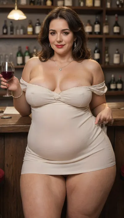 score_9, score_8, 1girl, dress, sagging, breasts, jewelry, cup, solo, drinking_glass, alcohol, necklace, underwear, bottle, panties, wine_bottle, wine_glass, light_brown_hair, (black_minidress), long_hair, smile, medium_breasts, bracelet, bar_, (place), earrings, bare_shoulders, indoors, wine, white_panties, makeup, holding, looking_at_viewer, pantyshot, thighs, red_lips, black_nails, lipstick, off_shoulder, holding_cup, off-shoulder_dress, mature_female, Italian, bbw woman, (obese:1.2), (cellulite:1.2)
