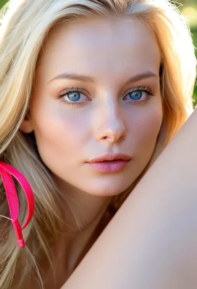 macro shot, close-up on face, 26 year old beauty, finnish supermodel, (skinny:1.1), extremely pretty, extremely beautiful, (extremely innocent), instagram model, blonde, high cheekbones, narrow chin, beautiful blue eyes, ultra smooth skin, flawless skin, semi-glossy skin, (pale ivory skintone:1), smooth silky long hair, NO makeup, ultimate realism, pink pussy, She should have a natural, sad and charming expression, illuminated by soft golden sunlight., the color scheme of which corresponds to the background, which should have a picturesque outdoor setting, perhaps a sun-drenched beach. Take a high-resolution photo using an 85mm lens to get an attractive angle, depth of field, soft front light, HDR, (muted colors:1.2), Canon RF 100mm F2.8L Macro IS USM, <lora:SDXL_BetterFaces-LoRA_v1:.8>