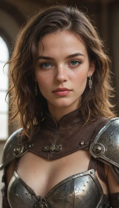 Pubic hair, freckles, leather armor