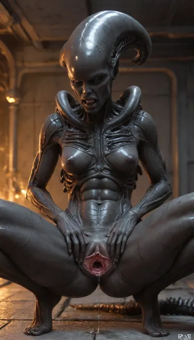 xenomorph, tail, xenowaifu, naked, glossy black skin, chitinous skin, shiny skin, glossy skin, alien spaceship, in space, crouching, black bimbo lips, mouth open, sharp black teeth, full body shot, Xenomorph, female xenomorph, Xenomorph style, ((perfect fingers, perfect hands perfect skin)), tows, ropes, ((hyper gaping pussy, hyper gaping vagina, maigre, musclé, seins visibles, pussy visibles, big clitoris visibles, seins nus, HDR pussy, hyper spread pussy, squat, hyper pussy juice dripping)), (perfect adult body proportions), Real, photorealistic, masterpiece, hi-detaild, 8k, pussy dripping, pussy dripping semen, (spread pussy:1.1), (shaved pussy:1.4), hi-detailed pussy, perfect pussy