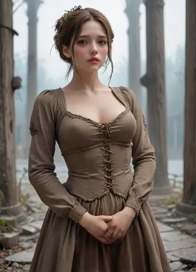 A dark fantasy dystopian scene with a highly detailed and atmospheric environment. The world is ruined yet magical — overgrown ruins, polluted with glowing anomalies, twisted nature, and remnants of lost civilizations. The light is dim or unnatural, casting eerie shadows. Creatures and characters are mystical but scarred by the harsh world — hybrids, beast-like beings, elves, or fairies with a dangerous or wild edge. The art style combines cyberpunk elements with medieval fantasy, featuring muted colors, metallic textures, glowing runes, and post-apocalyptic flora. Emphasize mystery, decay, and hidden ancient power., masturbation, fingerin, grabbing_own_breast, 4ng3l, face, <lora:SDXL_BetterFaces-LoRA_v1:1.3>
