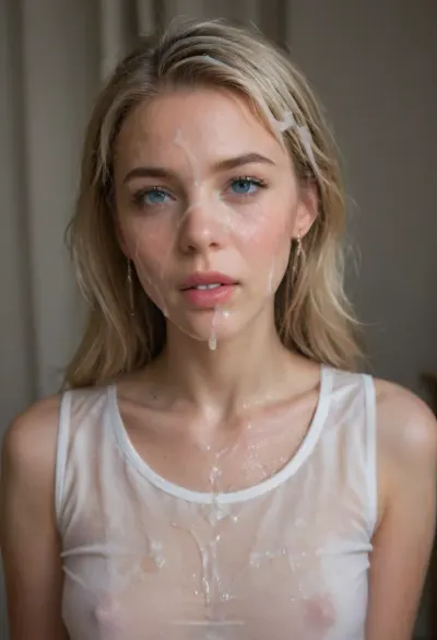 realistic cum, (cum on clothes), cum on, (Cum flows), (cum on body), cum on hair, (cum on face), bukkake, ((Clothes and body covered with thick runny dripping cum)), (mouth filled with cum), beautiful face, (cum on hair), woman, cum, on, face, (blonde marinette, aged 33 years old), <lora:JustCum:1.9>, <lora:cum_in_eye_deepmind:1.5>, (very pretty, tall and skinny), 32 year old mature pretty skinny model