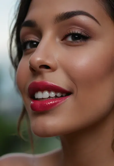 ziprealism, (full sensual lips, moist lips, glossy lips:1.6), (sexy smile, perfect teeth, radiant smile, adorable dimples:1.4), (avant-garde experimental photography, ethereal lighting), (sharp focus on lips, extreme closeup:1.2), (intense natural backlight, light bloom, shallow depth of field, soft bokeh, layered composition with subtle foreground), (goosebumps, vellus hairs, subsurface scattering:.4)