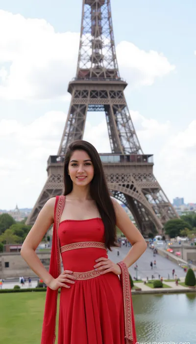 Beautiful bengali woman, Eiffel Tower setting