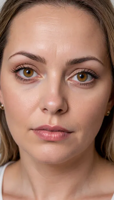 Lubica stepaunt, 60 years old, milf, wrinkles, wrinkled skin, stretchmarks, mature hair, light brunette hair, (piercing amber color eyes:1.4), looking directly at the camera, direct eye contact, smiling eyes, (symmetrical face), big plump juicy lips, lips parted, playful mood, bright-eyed, piercing gaze, intense gaze, wide open eyes, **hyper-detailed irises**, highly detailed skin, natural skin texture, human skin, detailed skin pores, realistic skin, imperfect skin, subtle blemishes, beauty marks, stretch marks, olive skin, aged skin, fine lines, (tanlines:1.3), tan lines, laugh lines, sun-kissed skin, chubby round face, chubby cheeks, subtle makeup, red lipstick, subtle contouring, facing the camera, slightly turned, simple background, shallow depth of field, (((UHD 8K, masterpiece, best quality, maximum details, natural lighting, extreme realism, cinematic still))), RAW photo, subject, (high detailed skin:1.1), 8k uhd, soft lighting, high quality, film grain, Fujifilm XT3, ((high quality, 4k, realistic, high detailed, insanely detailed, real, best quality, ultra-detailed, fine detail, professional photography, taken with Canon EOS 5D Mark IV DSLR, aperture f/8, shutter speed 1/250 sec, ISO 100, highres, 8k wallpaper, cinematic lighting, masterpiece, heavily upvoted)), ((masterpiece)), high detail, complex details, OverallDetail, perfect lighting, professional realistic photo
