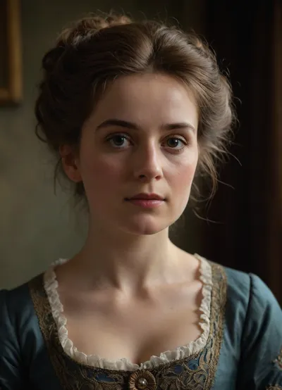 portrait of an English lady of 19th century, detailed face, detailed hair, Turner style