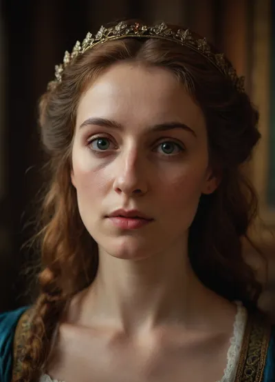 portrait of an English lady of 14th century, detailed face, detailed hair, Michelangelo style